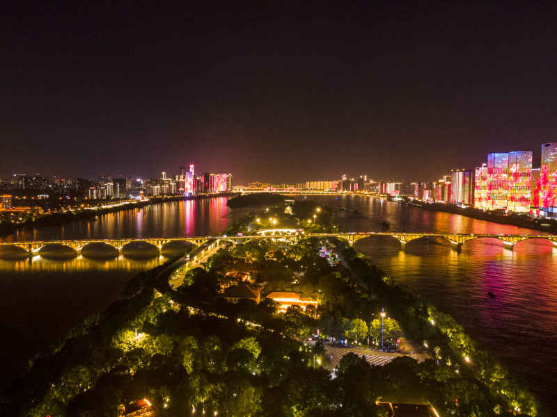 湖南长沙城市夜景航拍摄影图