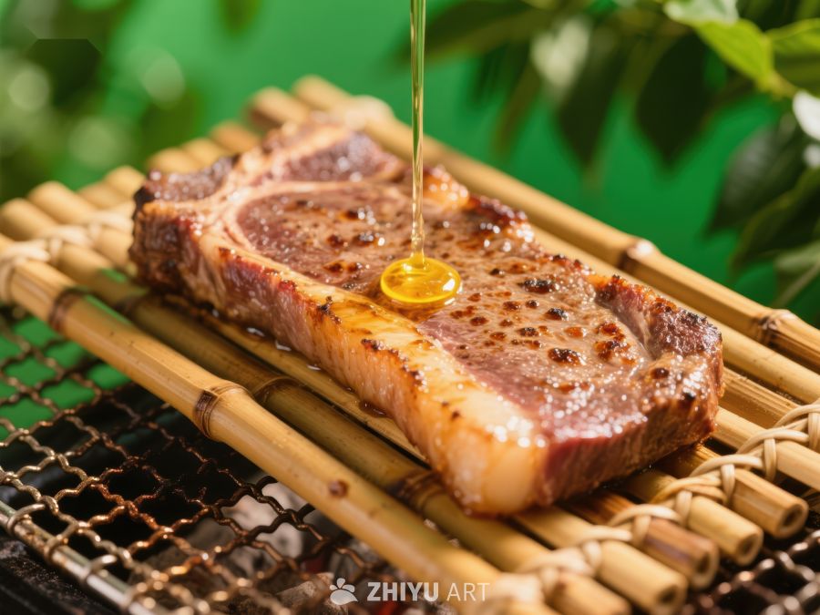 烤肉上的热油滴落