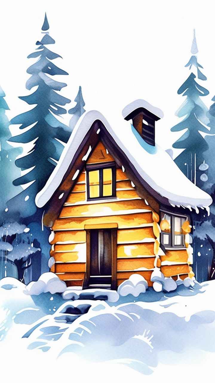 雪景唯美插画小屋 76