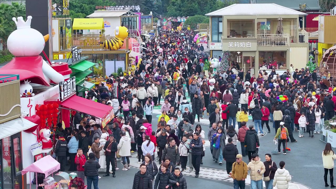 4k航拍创意街区人流人群 商业区人流游客