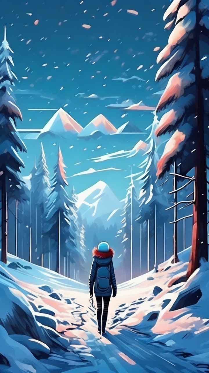 冬季背景图插画雪山雪景 91
