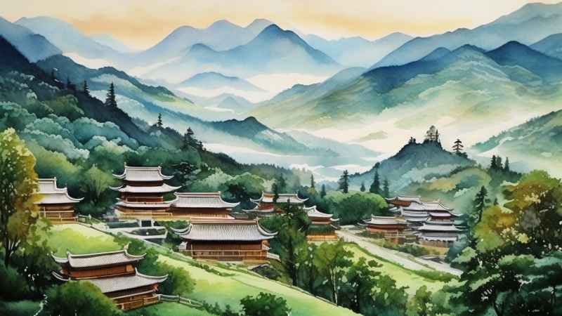 青山绿色村庄插画 27
