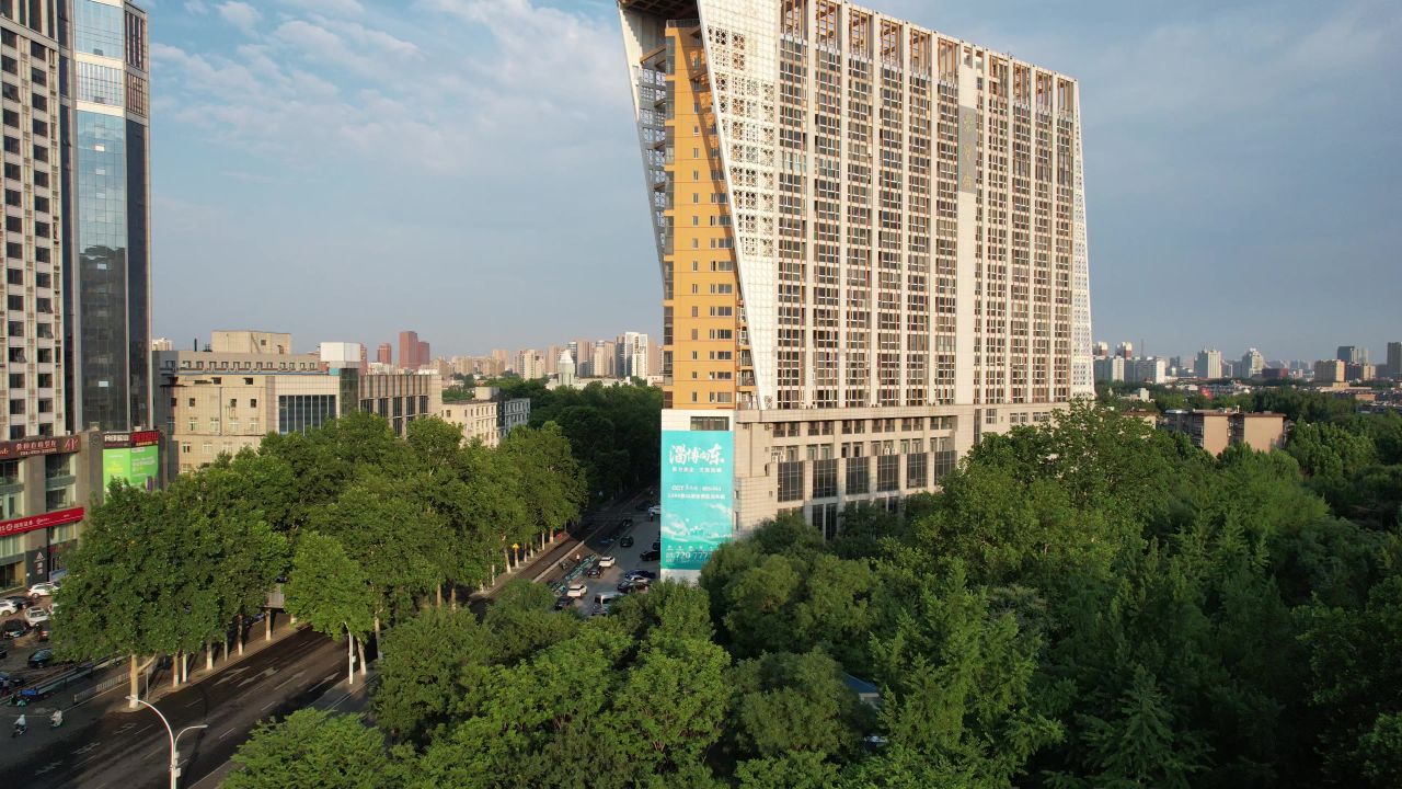 山东淄博城市建设航拍  