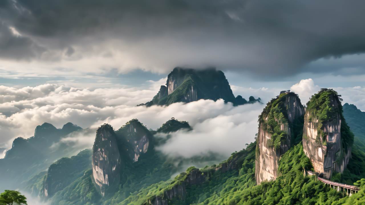 航拍福建武夷山九曲溪日出日落云海延时 4