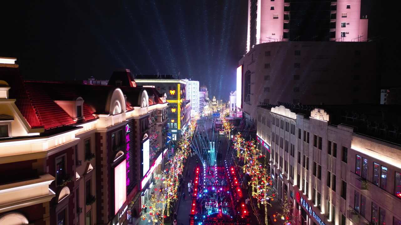 青岛老城区夜景中山路雪景航拍 4
