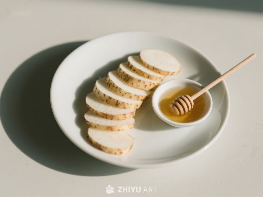 盘中切片山药配蜂蜜 278