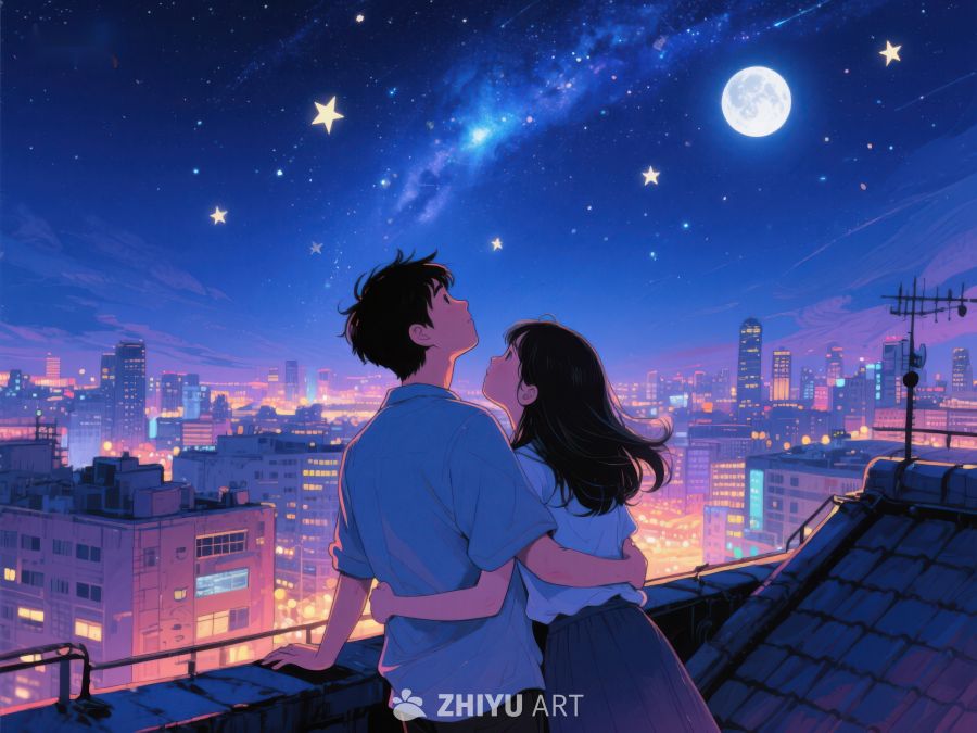 夜空下的屋顶情侣 1054