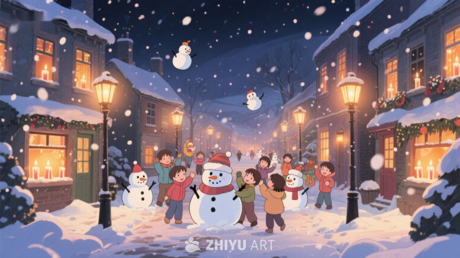 冬夜雪景中的欢乐儿童 119