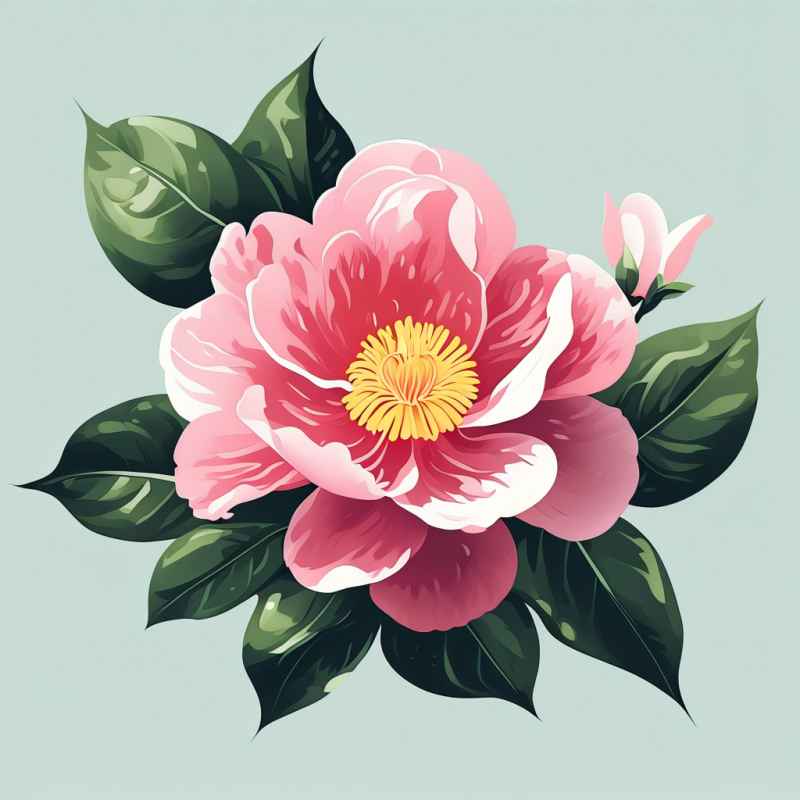 春季山茶花扁平插画 12