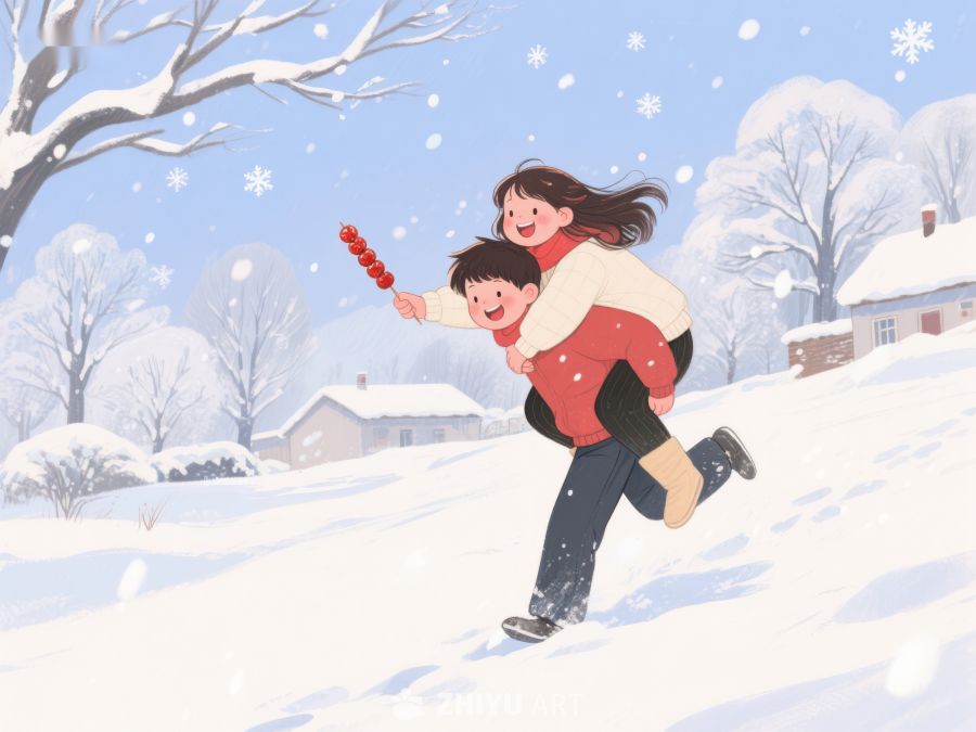 冬日雪景中的温馨背影 99