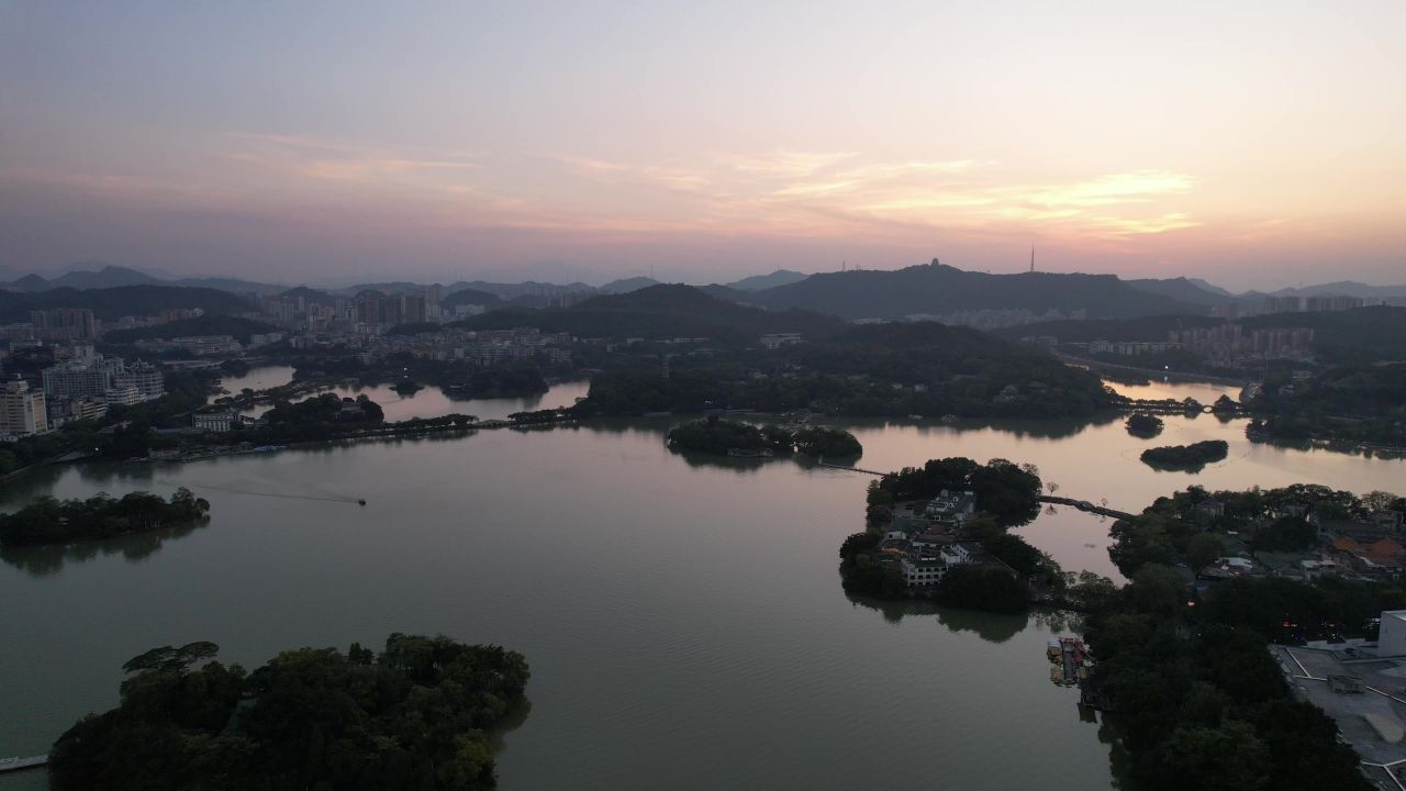 广东惠州西湖5A景区日落晚霞夕阳航拍 