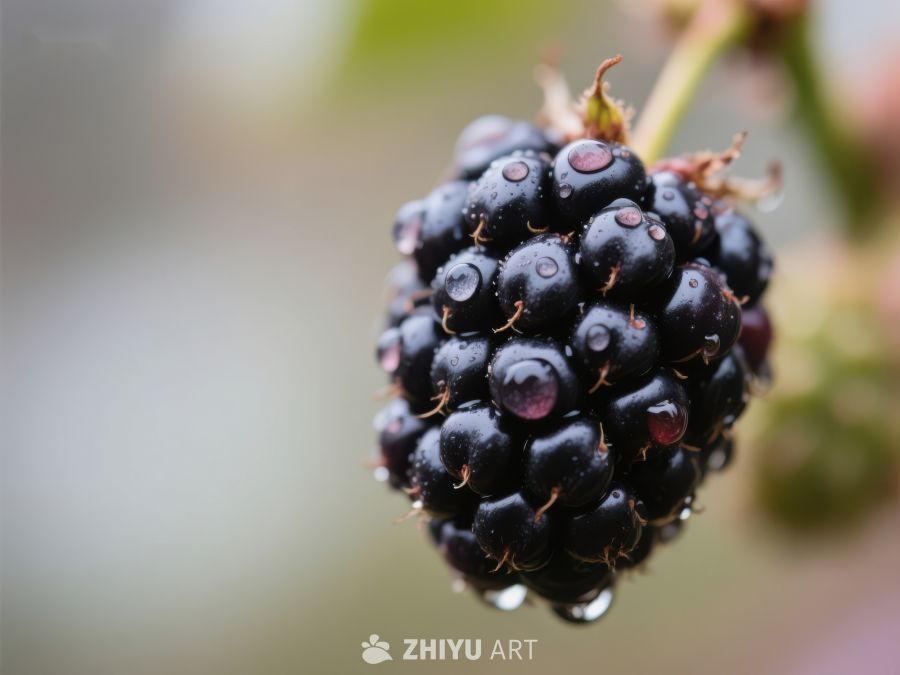 新鲜黑莓上的水珠特写 658