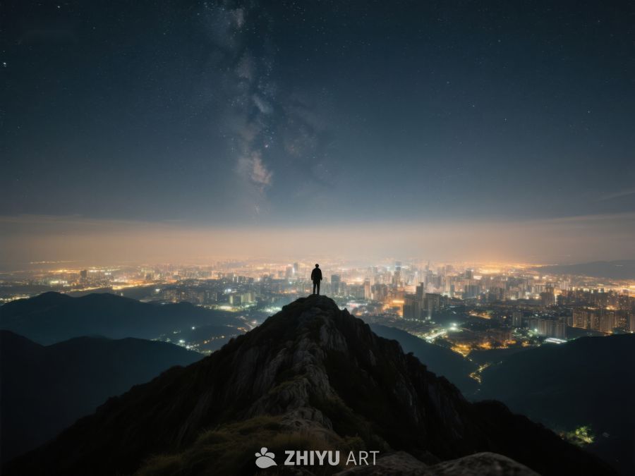 夜空下山巅俯瞰城市 401