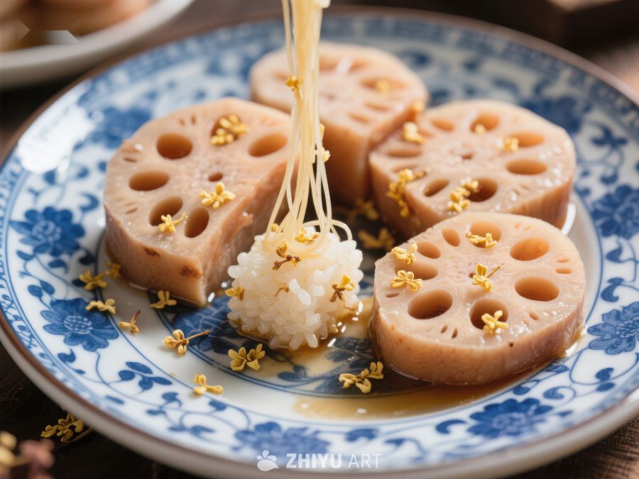 莲藕糯米甜品，点缀桂花 487