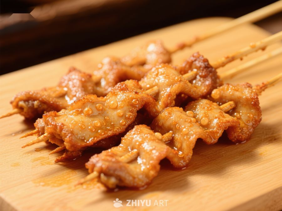 美味烤肉串，撒满芝麻