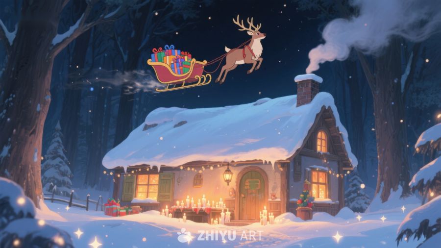 雪夜小屋与飞翔的驯鹿 426
