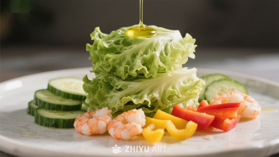 新鲜蔬菜虾仁沙拉淋油
