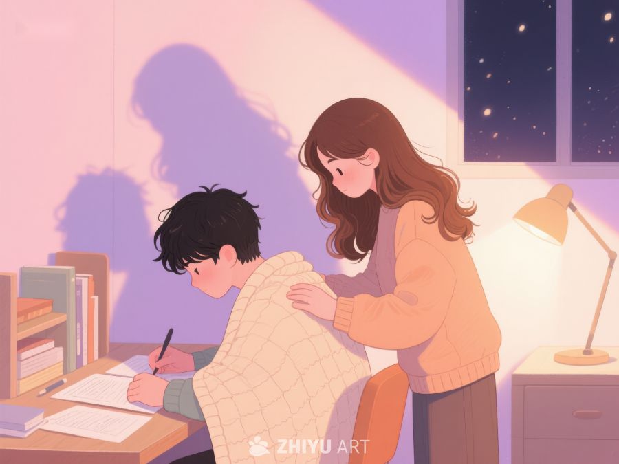 温馨夜读：女孩为男孩披上毯子 859