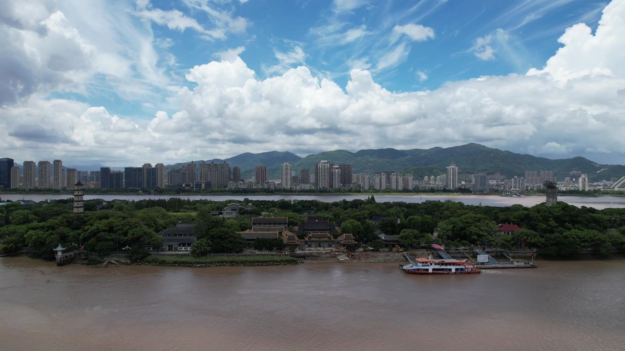 浙江温州江心屿4A景区航拍 