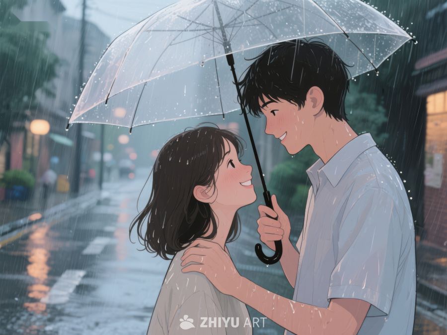 雨中情侣共撑透明伞 1171