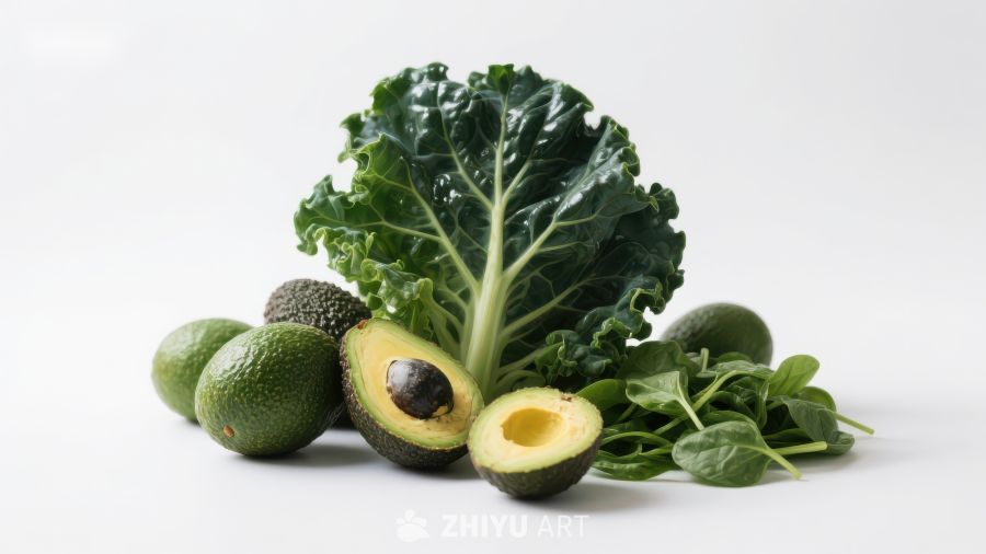 新鲜牛油果与羽衣甘蓝组合
