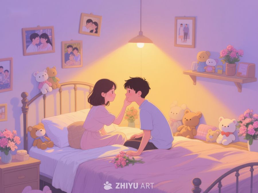 温馨卧室中的甜蜜互动 785