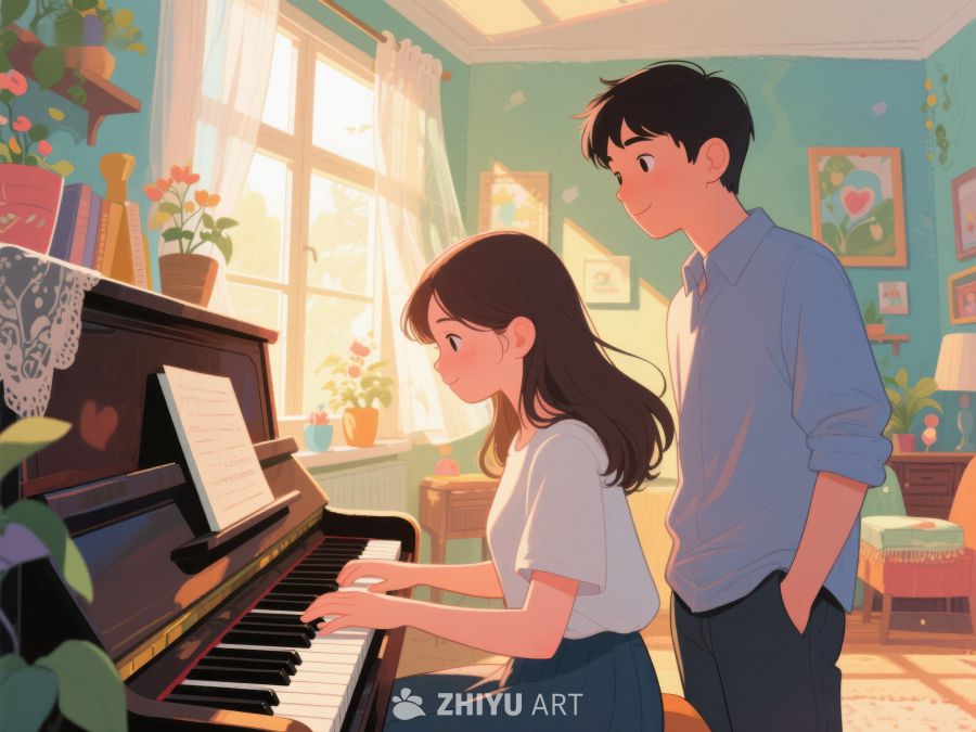 室内钢琴演奏温馨场景 645