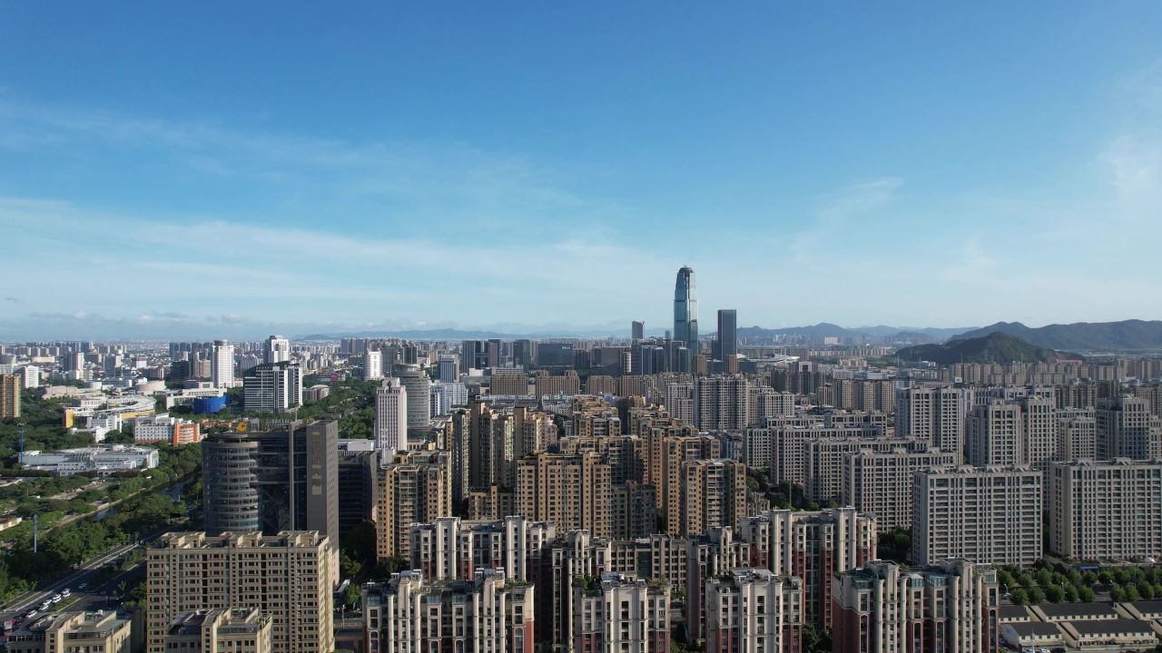 浙江台州城市新区高楼密集建筑航拍 