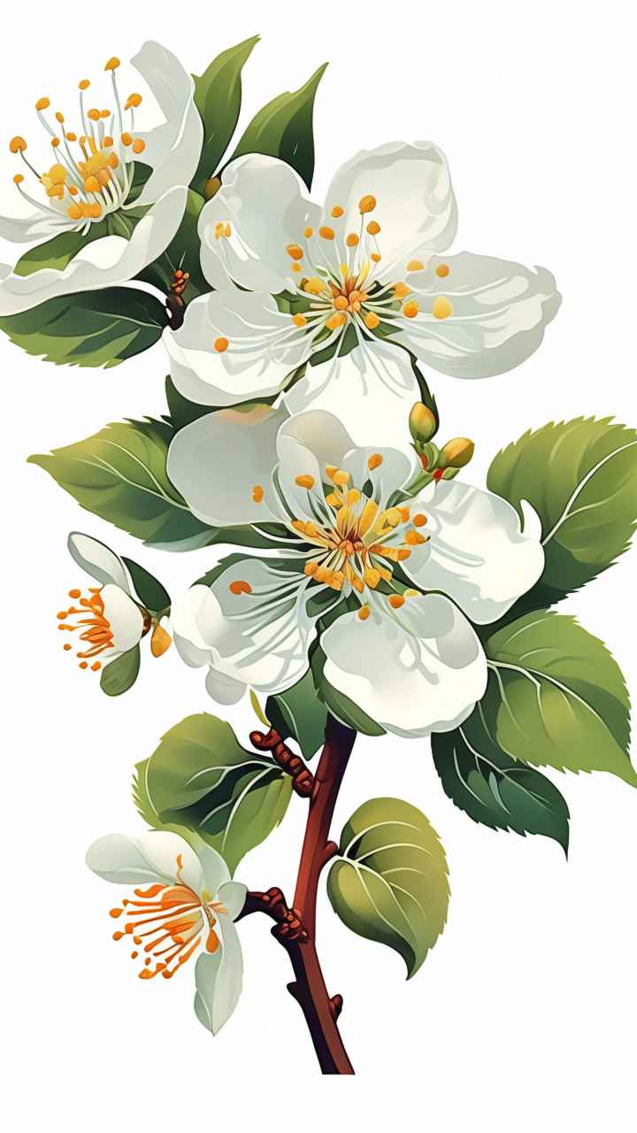 春季梨花扁平插画 5