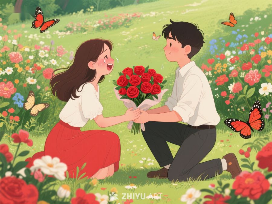 花丛中男子献花给女子 327