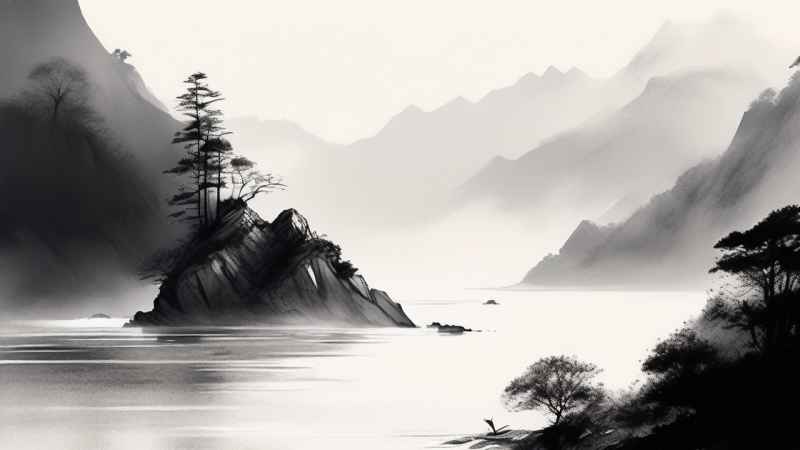 雾气缭绕水墨山水画简约风格 90