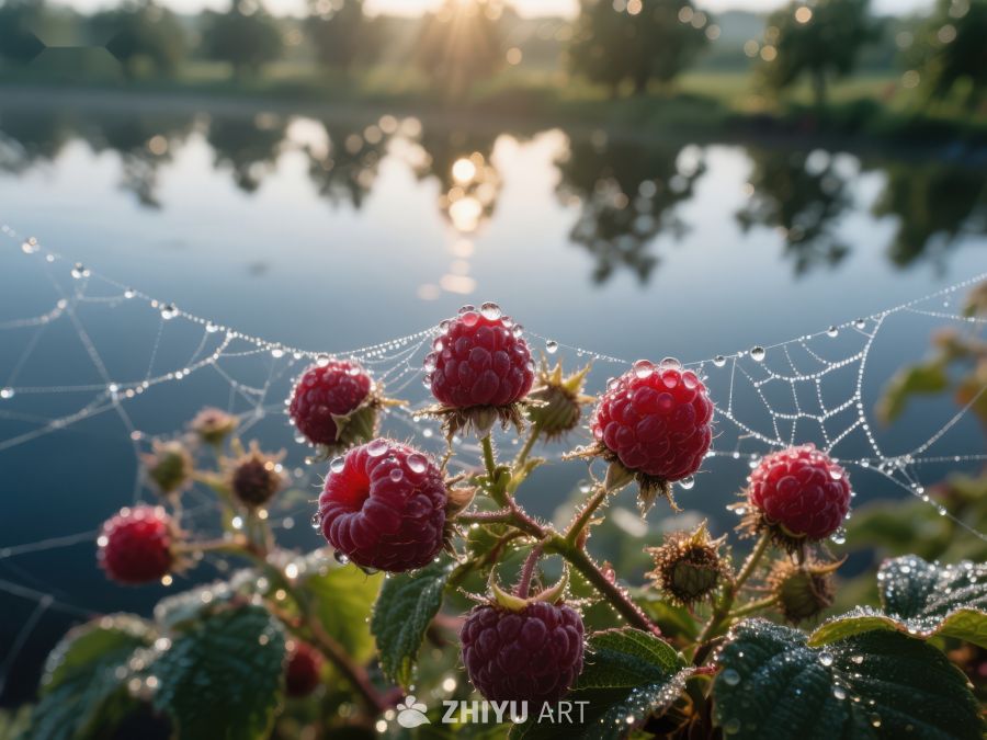 晨曦中的露珠与覆盆子 69