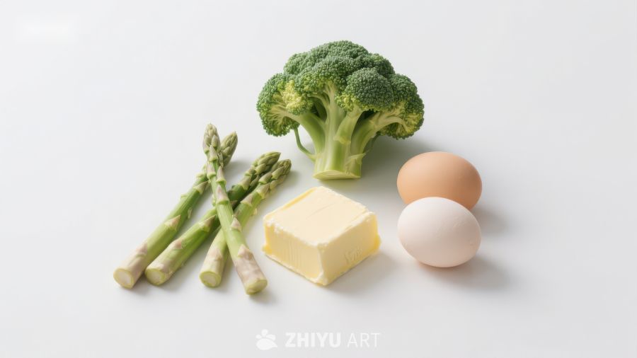 新鲜蔬菜与鸡蛋黄油组合