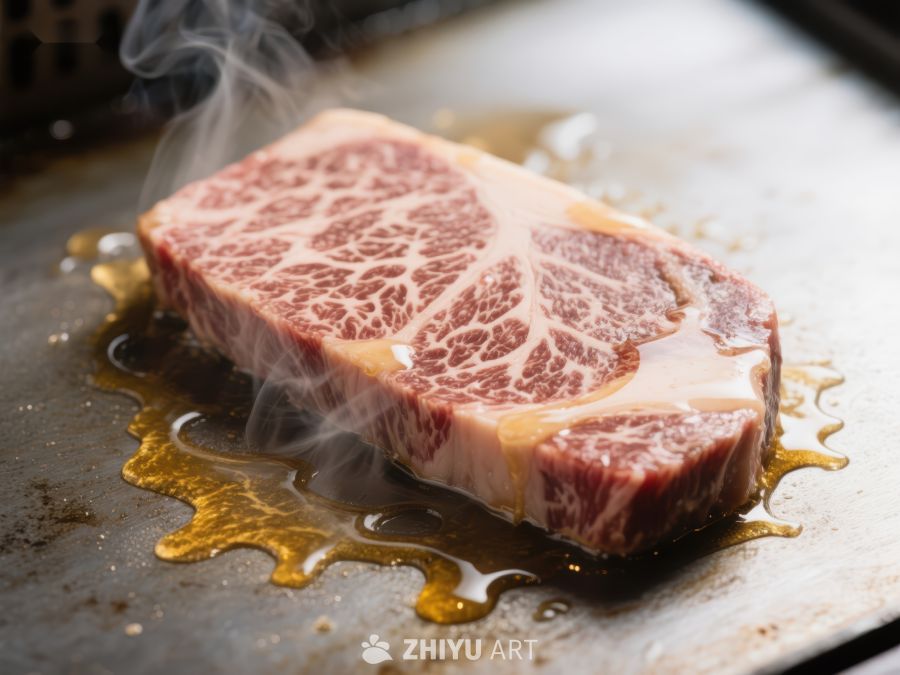 煎制中的雪花牛肉