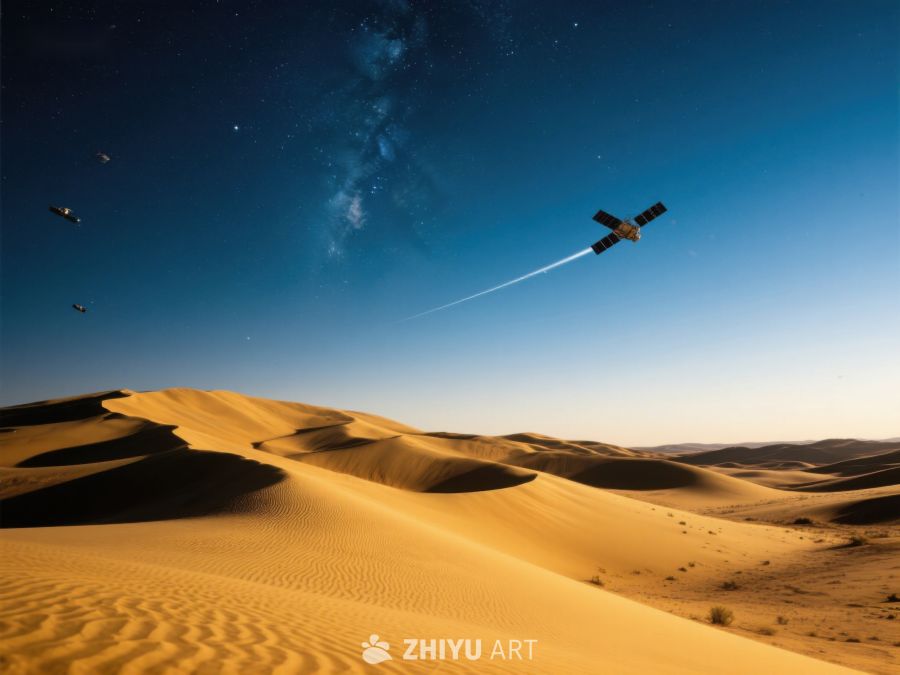 夜空下的沙漠与飞行器 379