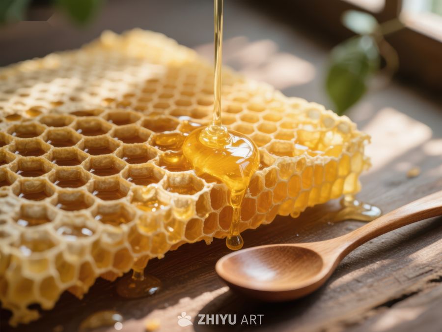 蜂蜜流淌，蜂巢与木勺的自然之美 251