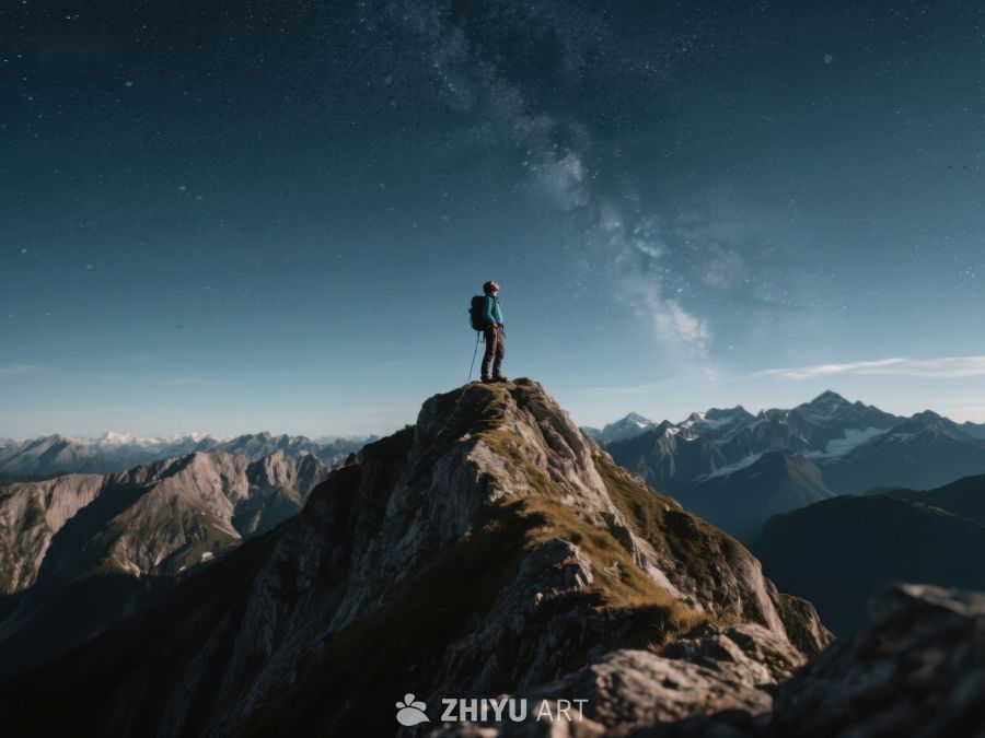 夜空下山巅的孤独旅人 399
