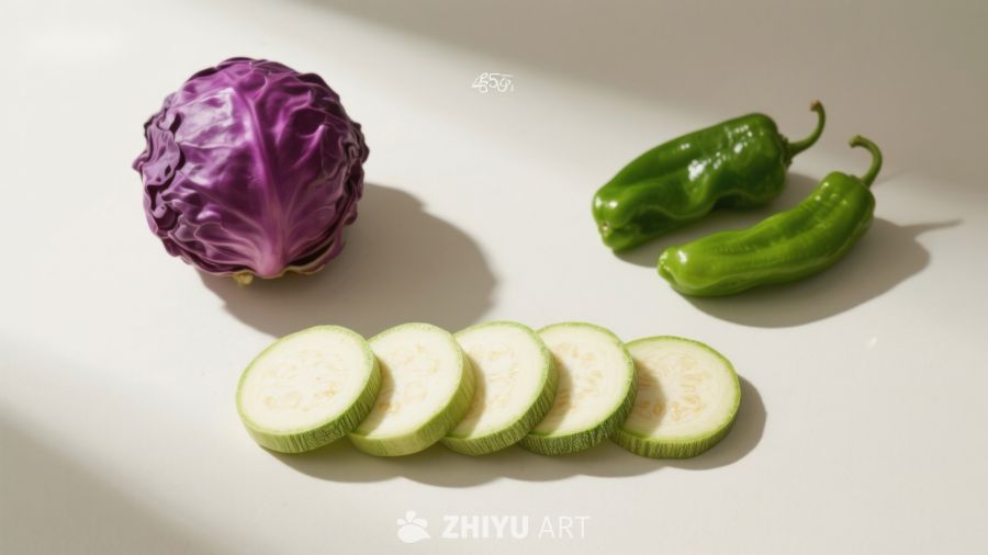 紫甘蓝青椒与切片西葫芦