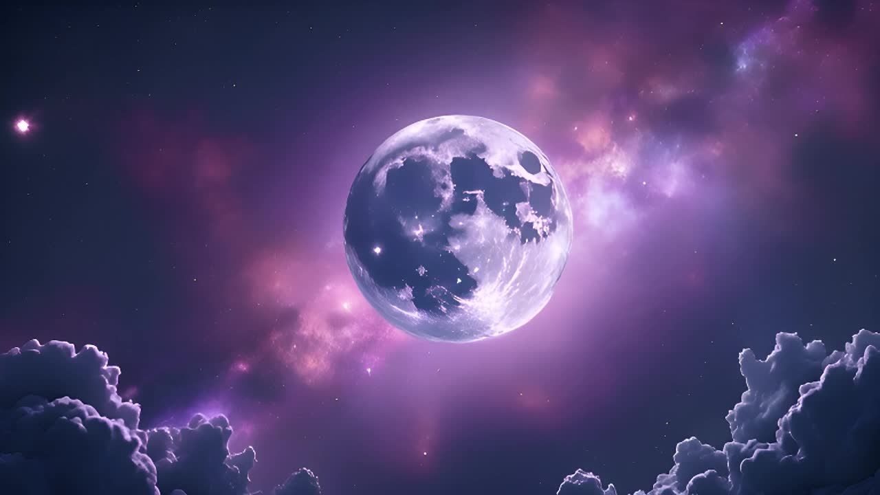 一个宇宙空间场景，背景中有一个发光的月亮。调色板以