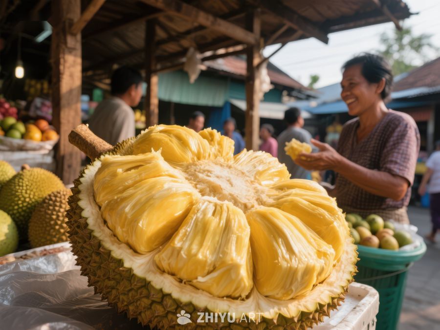 市场摊位上的新鲜菠萝蜜 522