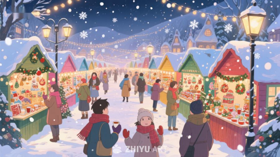 冬夜雪中的圣诞集市 140
