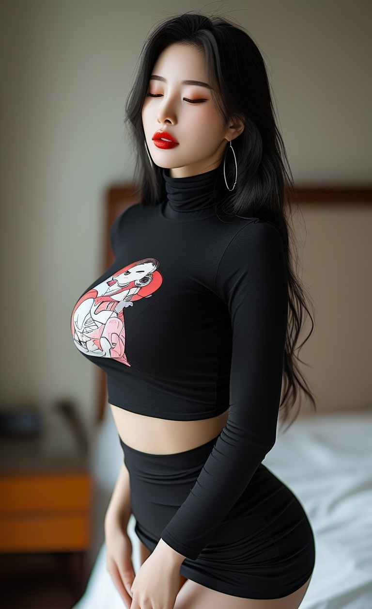 黑色衣服紧身穿搭美女长头发，成熟女性 22