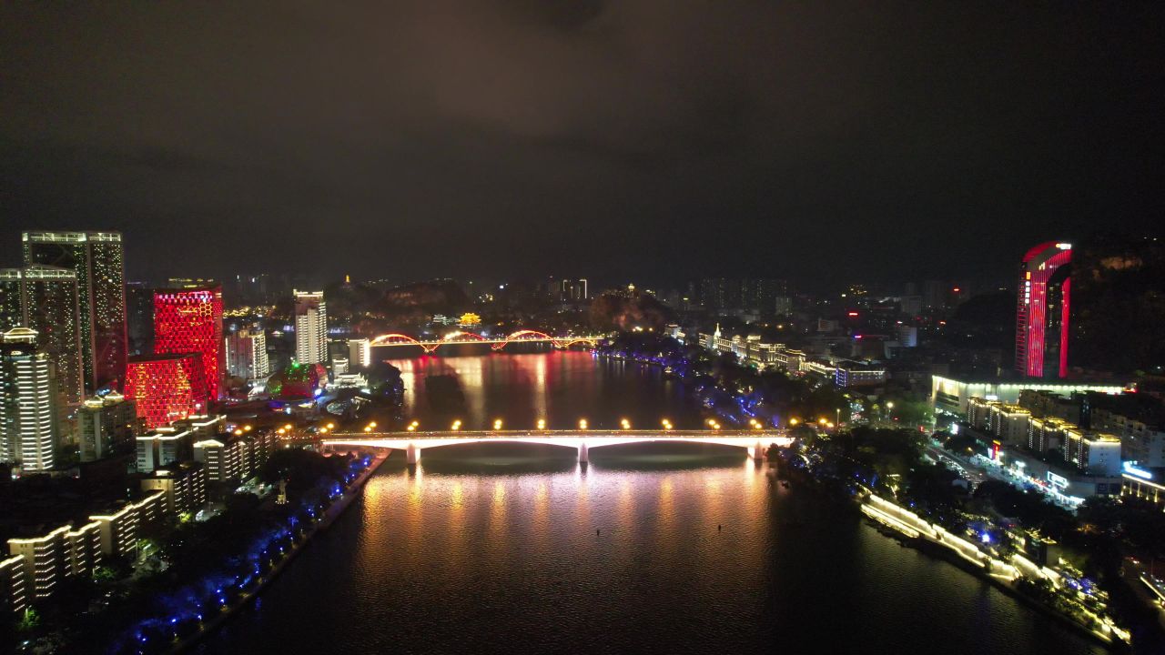 柳州夜景交桥梁航拍 