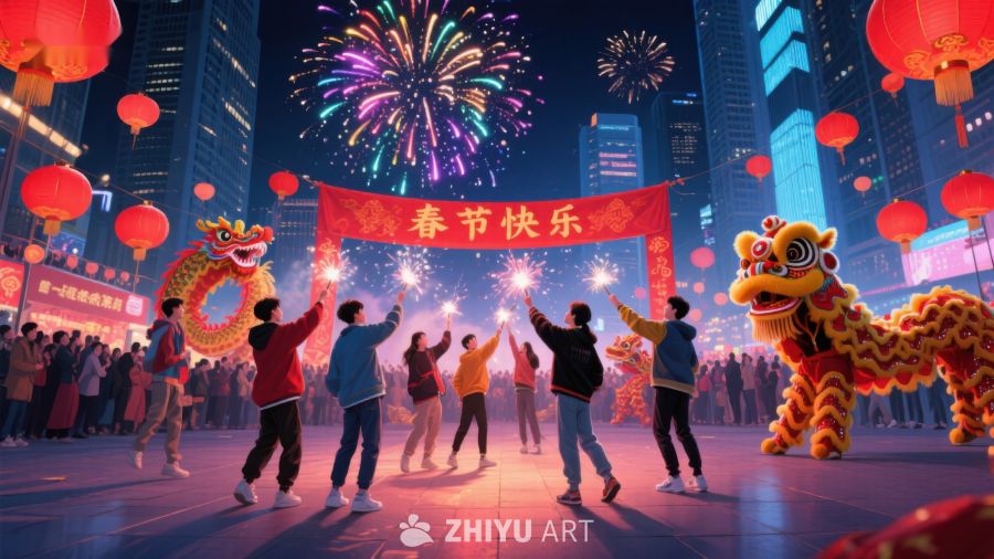 春节庆典：烟花璀璨，舞狮欢腾 119