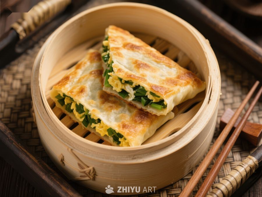金黄煎饺，竹蒸笼中香气四溢 344