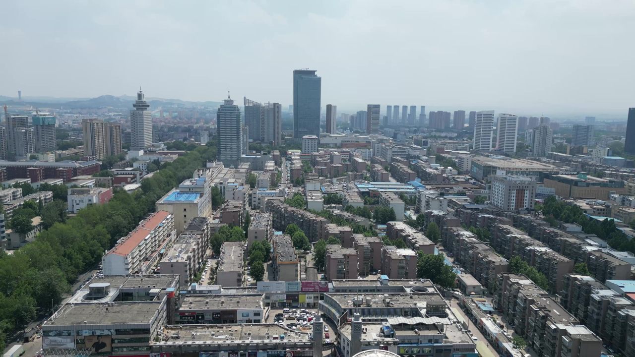 航拍山东淄博城市建设