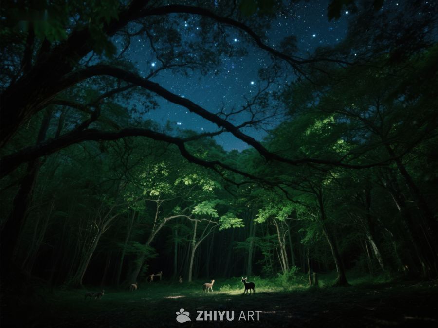 夜林星光下的鹿群 454