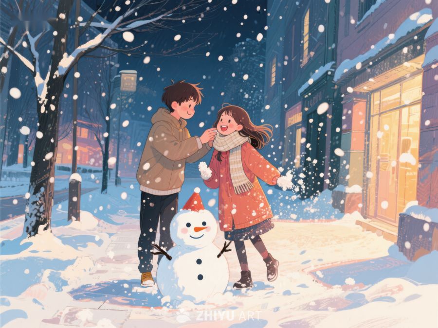冬夜雪中堆雪人 176