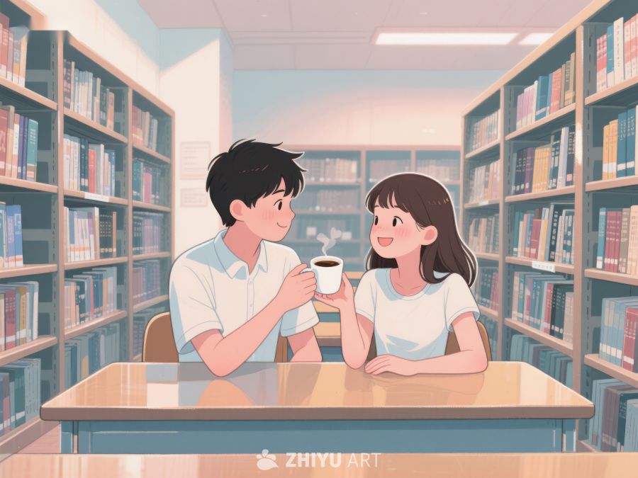 图书馆内两人共饮咖啡 657