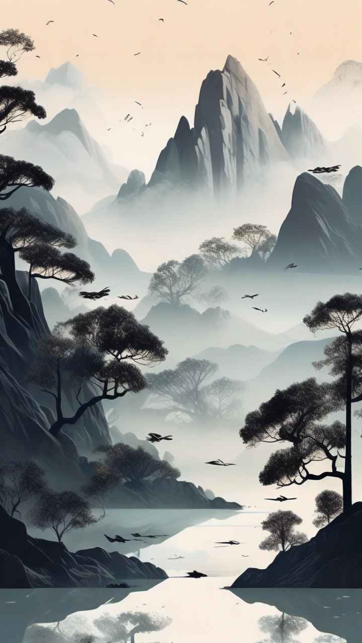 国潮山水插画风景图 39